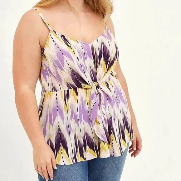 TORRID PURPLE AND YELLOW FRONT TIE DRESSY TANK TOP - Picture 1 of 7